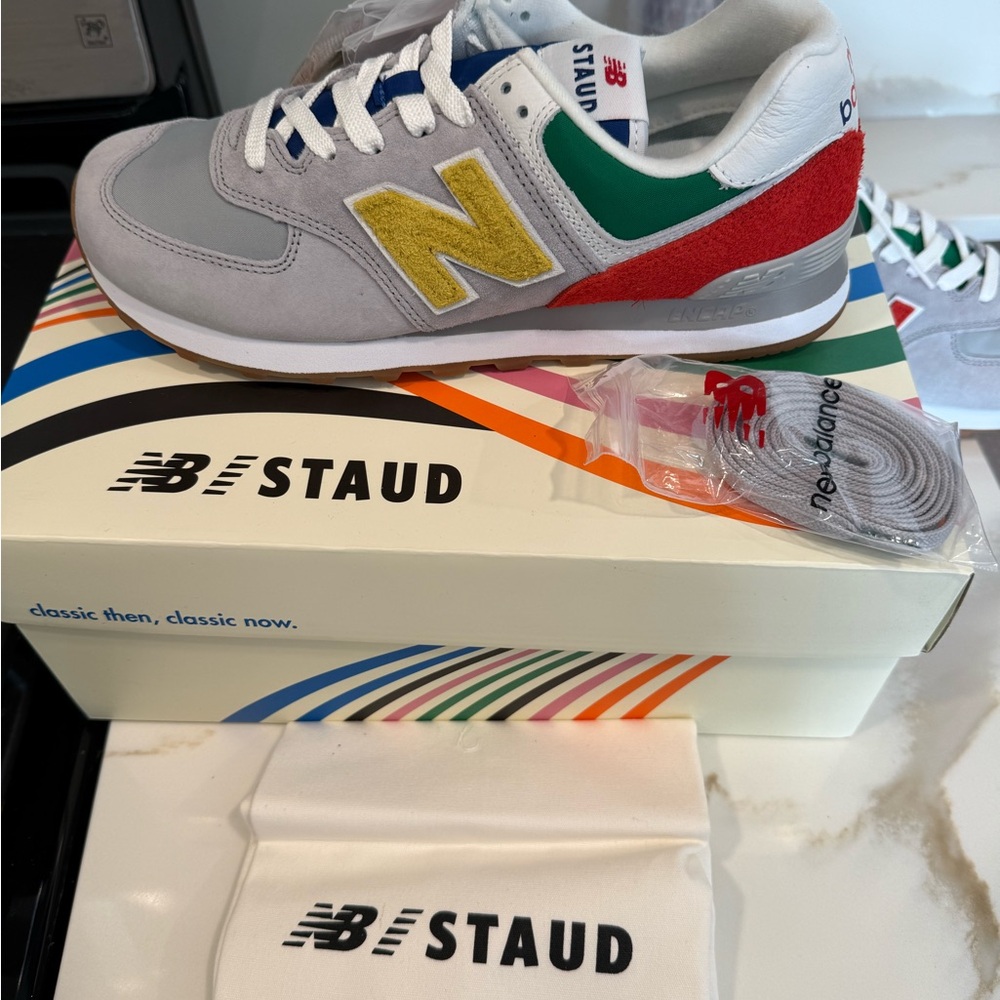 STAUD Gray and Yellow Sneakers Retro-Inspired Design